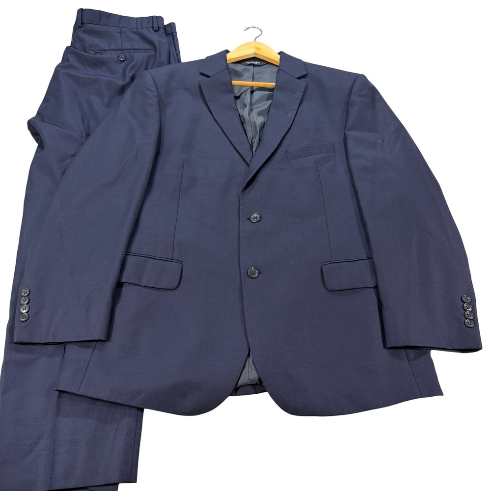 Jos A Bank Traveler Chelsea Suit Mens 46R Navy Blue Wool Tailored Fit 38x30 Pant